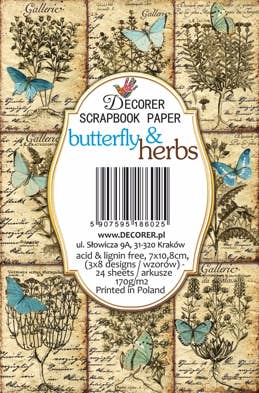 Butterfly & Herbs - Gift Tag Set, 7cm x 10,8 cm , DECORER Scrapbook Paper