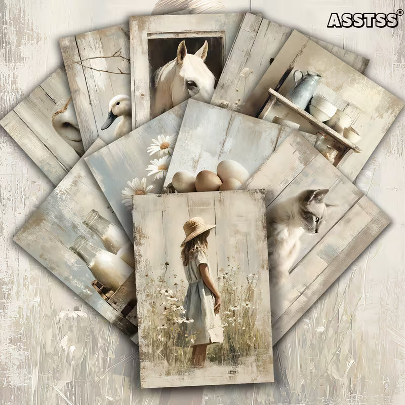 Vintage Farm Animal Illustration Cards – Set of 20 Pin-Up Style Paper Cards Scrapbook Paper