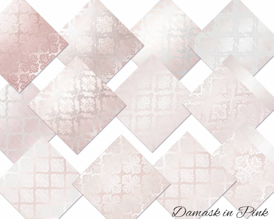 Damask in pink - 8'X 8' DECORER Scrapbook Paper   double-sided