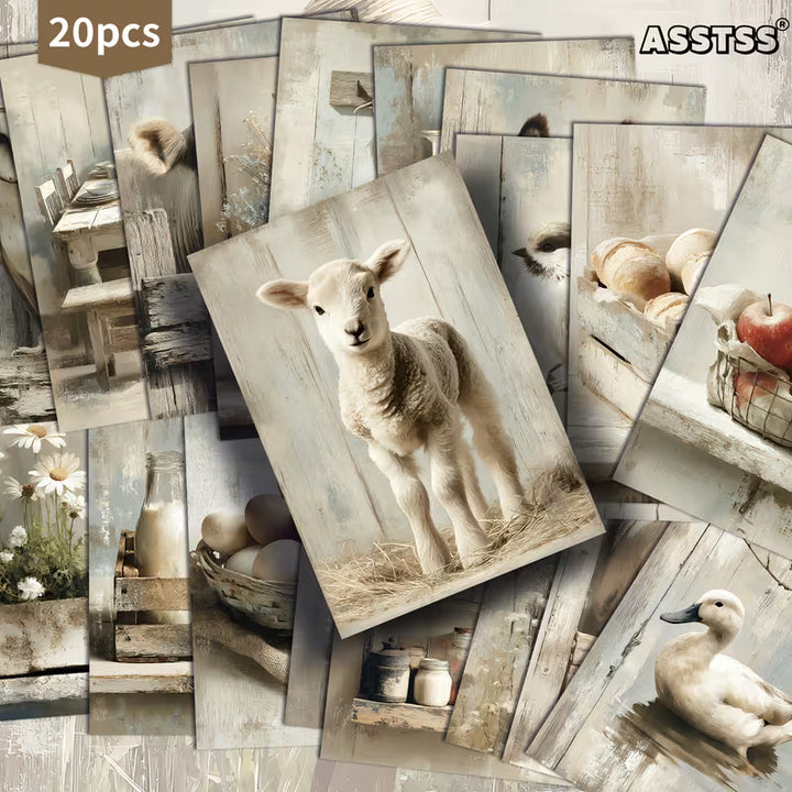Vintage Farm Animal Illustration Cards – Set of 20 Pin-Up Style Paper Cards Scrapbook Paper