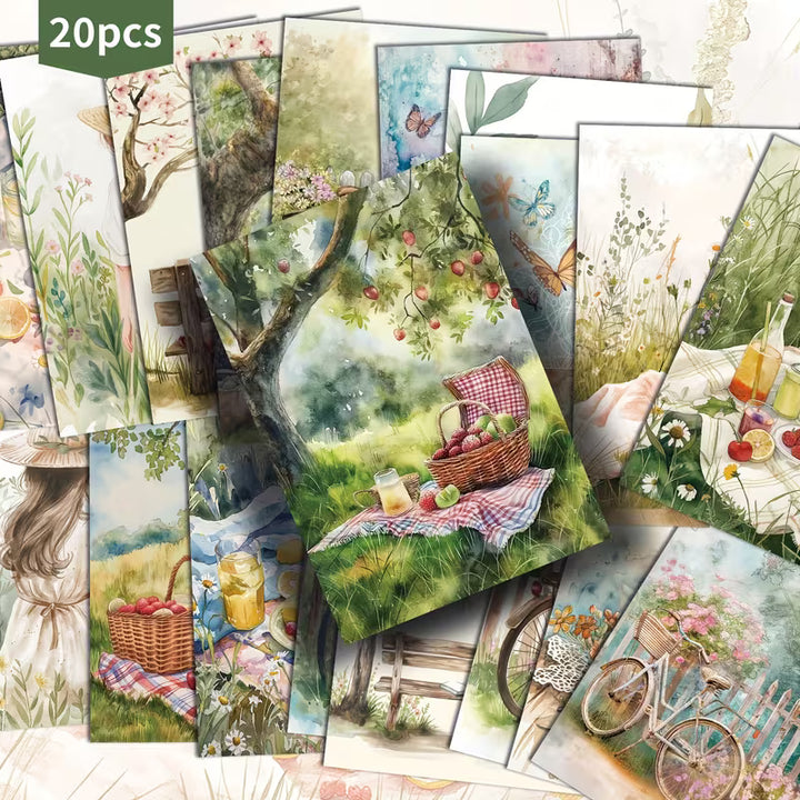 Picnic Afternoon Tea Illustration Cards – Set of 20 Vintage Pin-Up Style Cards Scrapbook Paper