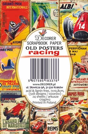 Old Posters Racing - Gift Tag Set 24 pcs, 7cm x 10,8 cm , DECORER Scrapbook Paper