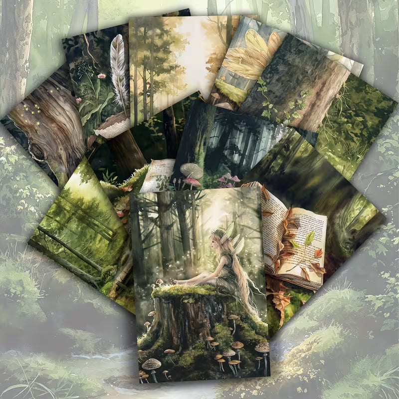 Vintage Forest Fairy Illustration Cards – Set of 20 Magical Woodland Paper Cards Scrapbook Paper
