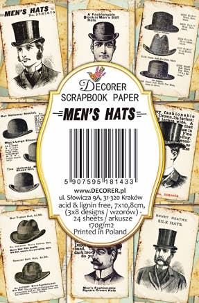 Men’s hats - Gift Tag Set 24 pcs 7cm x 10,8 cm , DECORER Scrapbook Paper