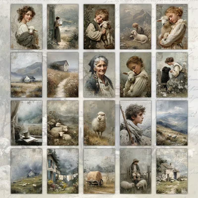 Retro Pin-Up & Floral Illustration Cards – Set of 20 Vintage Paper/ Cards Scrapbook Paper