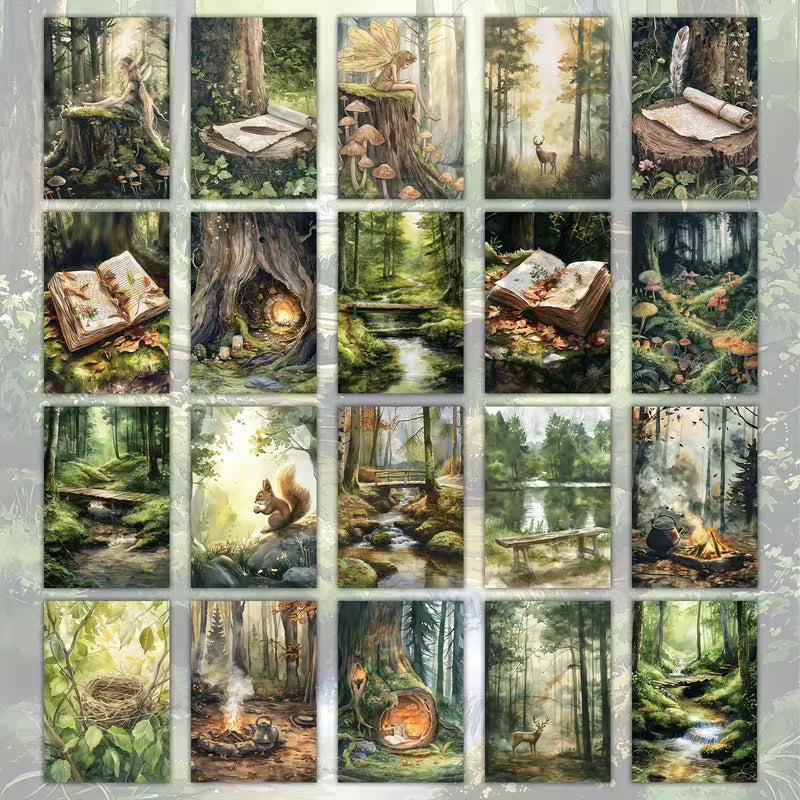Vintage Forest Fairy Illustration Cards – Set of 20 Magical Woodland Paper Cards Scrapbook Paper