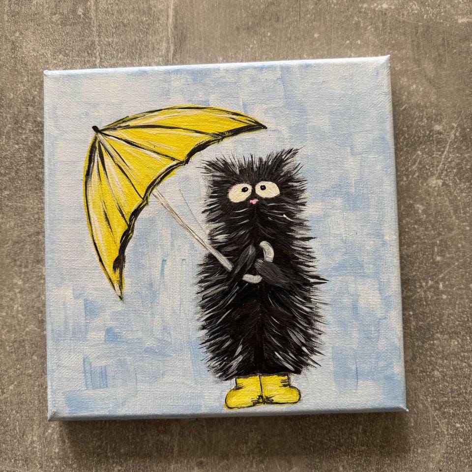 Handmade, cat with an umbrella, cat painting, original painting, painted with acrylic paints, for cat lovers