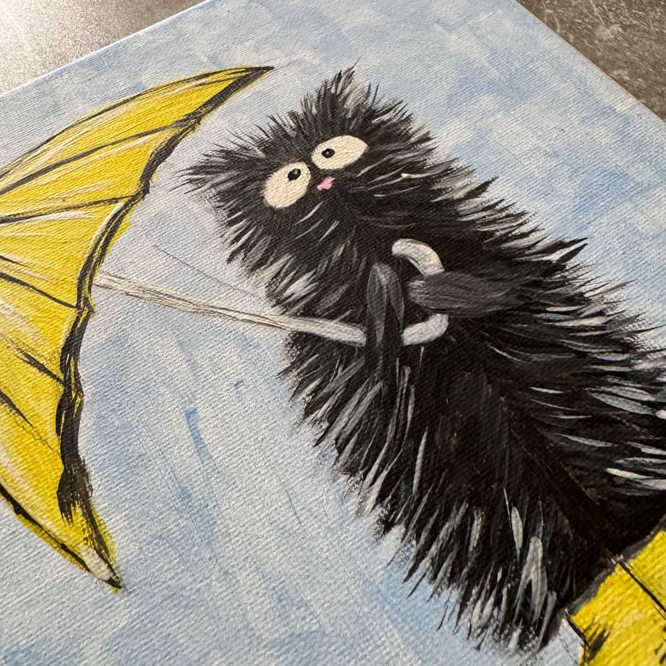 Handmade, cat with an umbrella, cat painting, original painting, painted with acrylic paints, for cat lovers