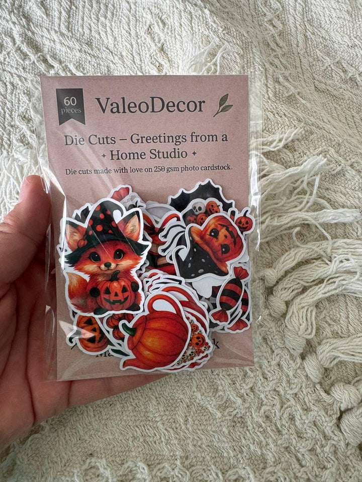 Halloween Paper Die Cuts – 60 pcs | Non-adhesive Ephemera for Journals, DIY, Craft Projects