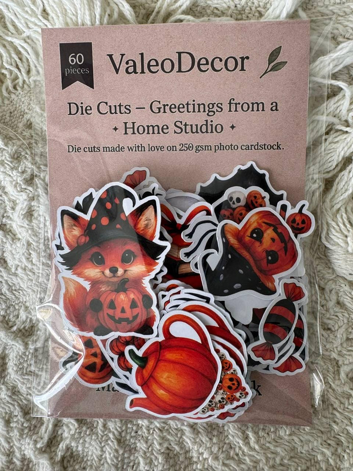 Halloween Paper Die Cuts – 60 pcs | Non-adhesive Ephemera for Journals, DIY, Craft Projects