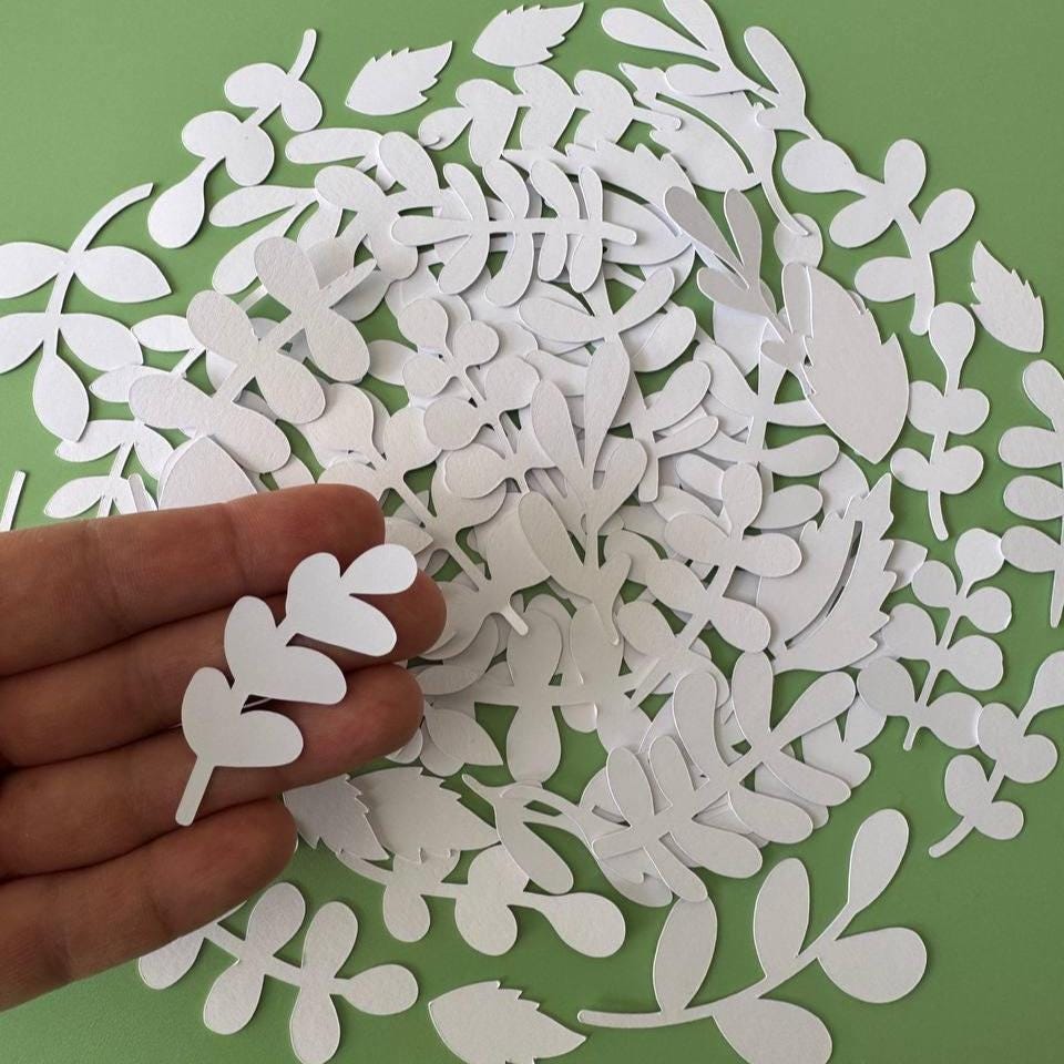 White Leaf Die Cuts – 60 Pieces Paper Ephemera for Scrapbooking, Journals, Cardmaking | Non-Adhesive Photo Cardstock Leaves (Not Stickers)