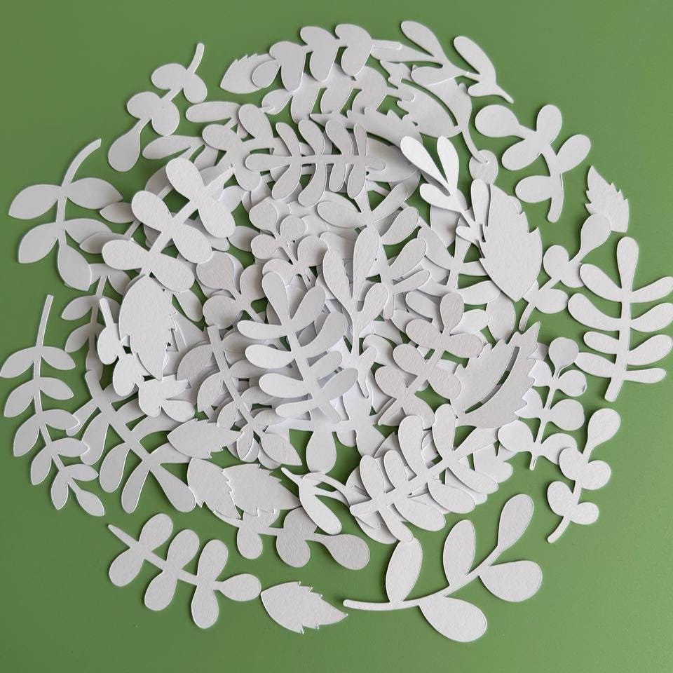 White Leaf Die Cuts – 60 Pieces Paper Ephemera for Scrapbooking, Journals, Cardmaking | Non-Adhesive Photo Cardstock Leaves (Not Stickers)