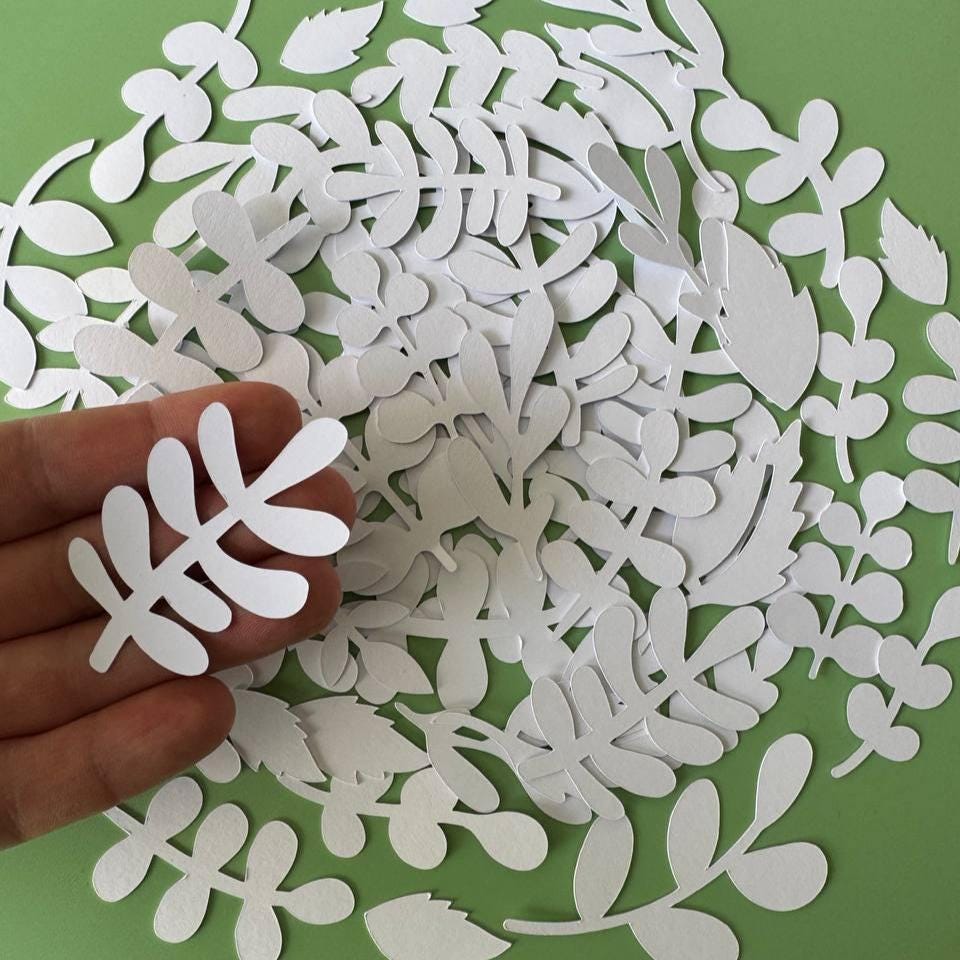 White Leaf Die Cuts – 60 Pieces Paper Ephemera for Scrapbooking, Journals, Cardmaking | Non-Adhesive Photo Cardstock Leaves (Not Stickers)