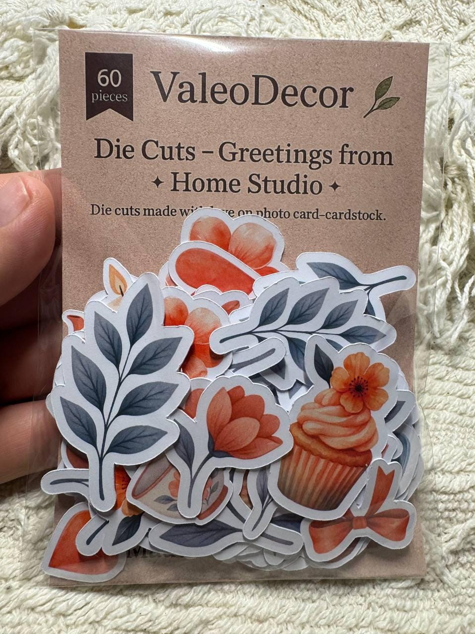 Floral Die Cuts Set – 60 Pieces Paper Ephemera | Orange Flower and Leaf Designs | Scrapbooking & Journaling Supplies (Not Stickers)