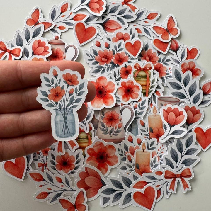 Floral Die Cuts Set – 60 Pieces Paper Ephemera | Orange Flower and Leaf Designs | Scrapbooking & Journaling Supplies (Not Stickers)