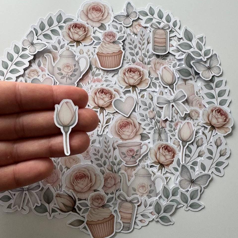 Neutral Roses Die Cuts Set – 60 pcs Floral Cardstock Embellishments for Scrapbooking, Journaling & Cardmaking (Not Stickers)