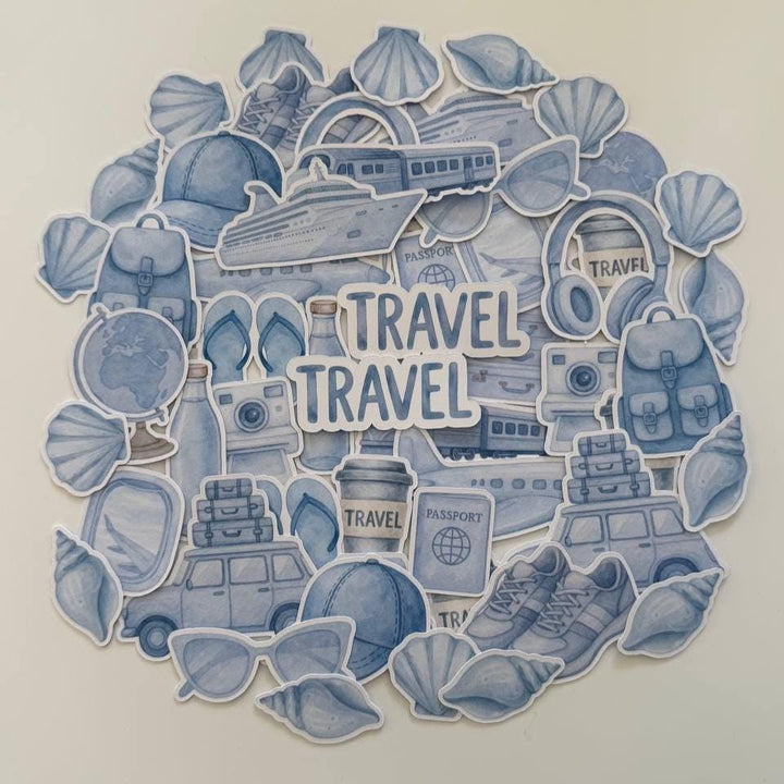Travel-Themed Die Cuts Set – Handmade Photo Cardstock Cutouts Set–60 Pieces Paper Ephemera (Not Stickers)