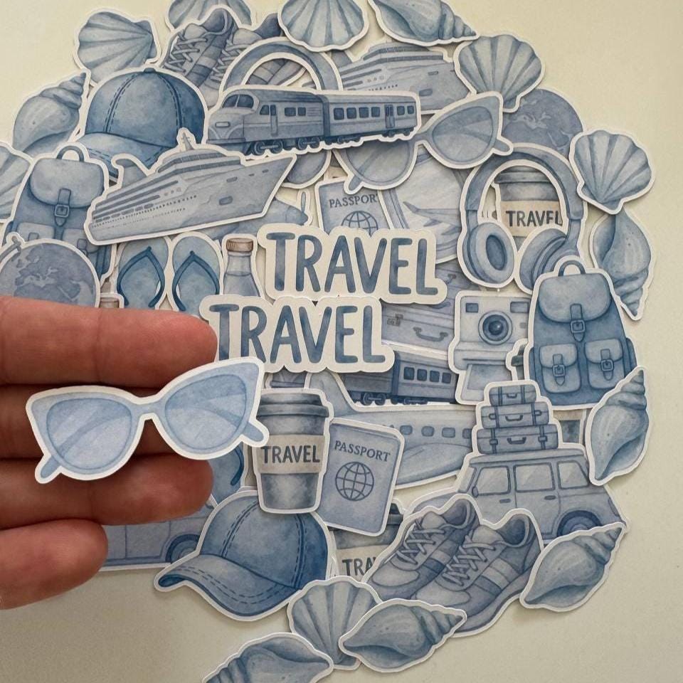 Travel-Themed Die Cuts Set – Handmade Photo Cardstock Cutouts Set–60 Pieces Paper Ephemera (Not Stickers)