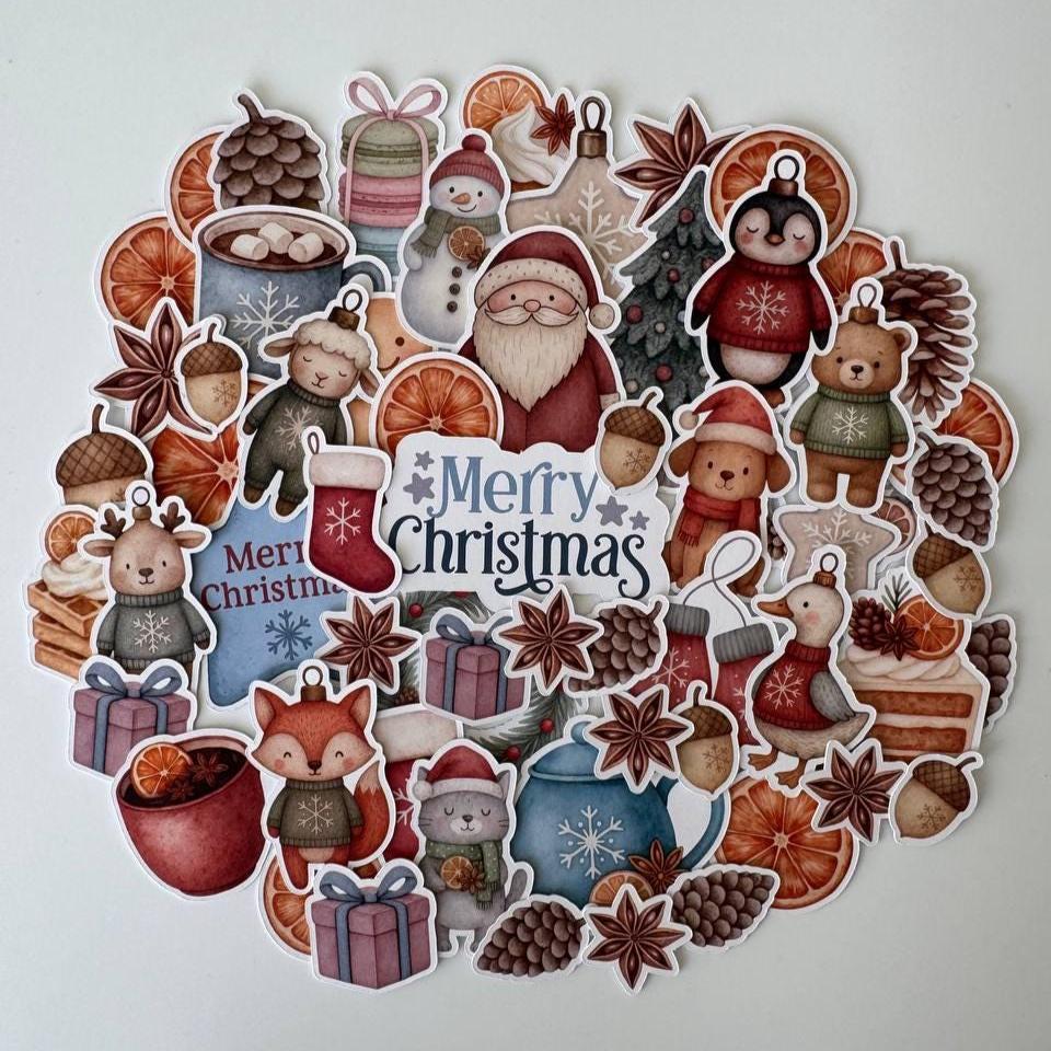 Christmas Die Cuts Set – 60 Pieces Ephemera for Scrapbooking, Journals, Cardmaking | Rustic Winter Paper Die Cuts (Not Stickers)