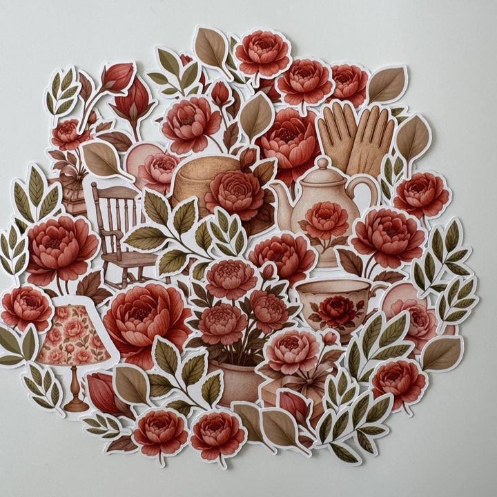 Vintage Rose Die Cuts Set – 60 Pieces Ephemera for Scrapbooking, Journals, Cardmaking | Rustic Floral Paper Die Cuts (Not Stickers)