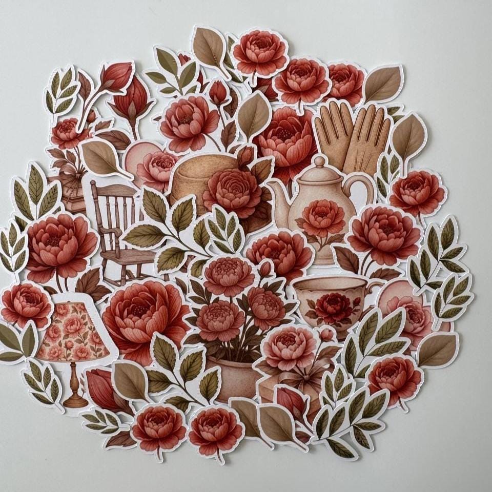 Vintage Rose Die Cuts Set – 60 Pieces Ephemera for Scrapbooking, Journals, Cardmaking | Rustic Floral Paper Die Cuts (Not Stickers)