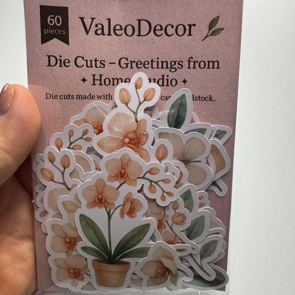 Orchid Die Cuts Set – 60 Handmade Floral Paper Cutouts | Non-Sticky Flower Ephemera for Scrapbooking, Cardmaking, Journals (Not Stickers)