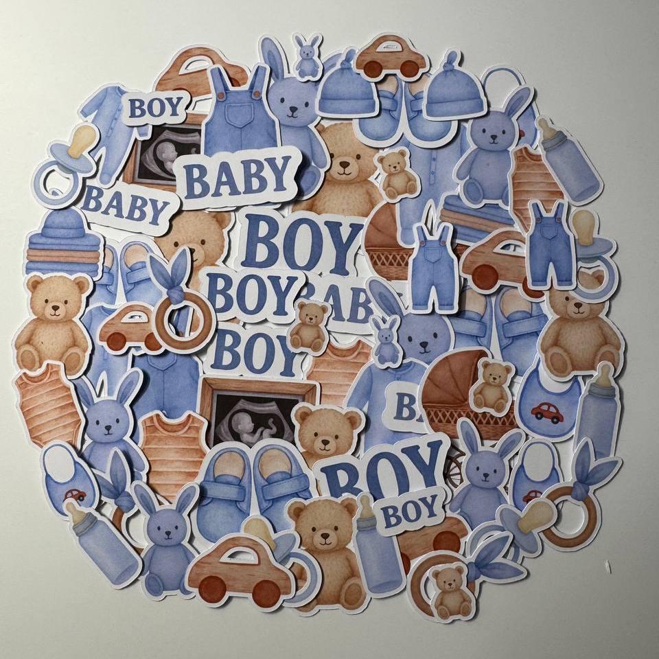 Baby Boy Die Cuts Set – 60 Pieces | Handmade Paper Cutouts by ValeoDecor