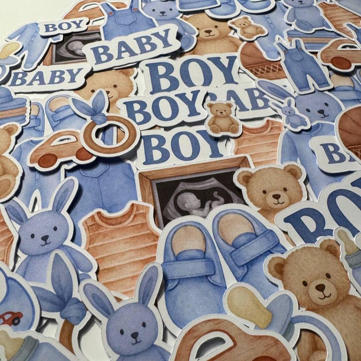 Baby Boy Die Cuts Set – 60 Pieces | Handmade Paper Cutouts by ValeoDecor