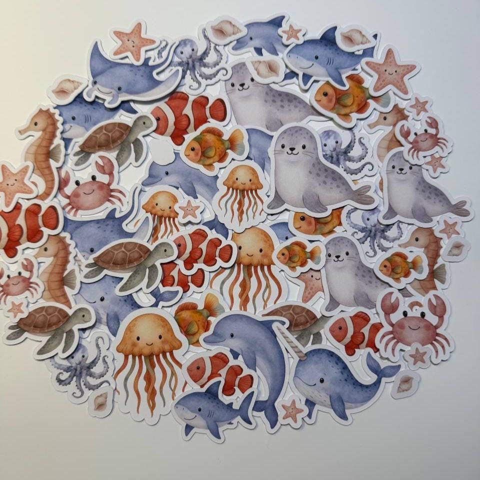 Under the Sea Die Cuts Set – 60 Pieces | Handmade Ocean Paper Cutouts by ValeoDecor (Not Stickers)