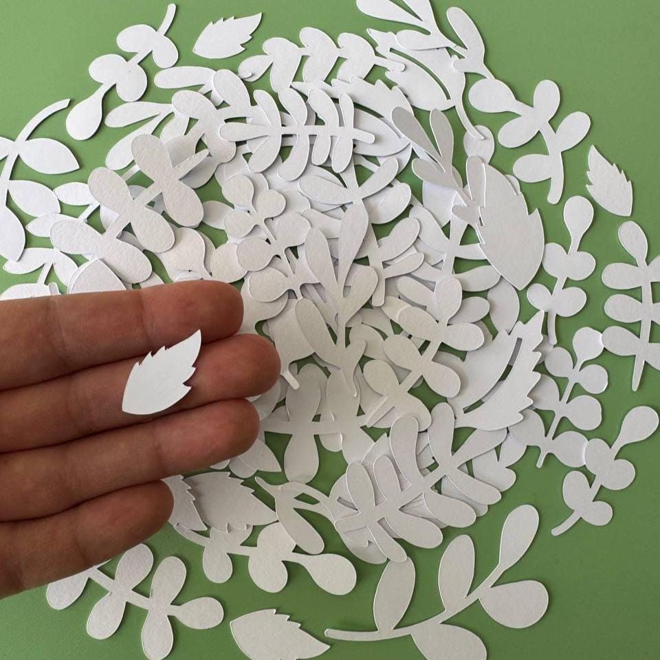 White Leaf Die Cuts – 60 Pieces Paper Ephemera for Scrapbooking, Journals, Cardmaking | Non-Adhesive Photo Cardstock Leaves (Not Stickers)
