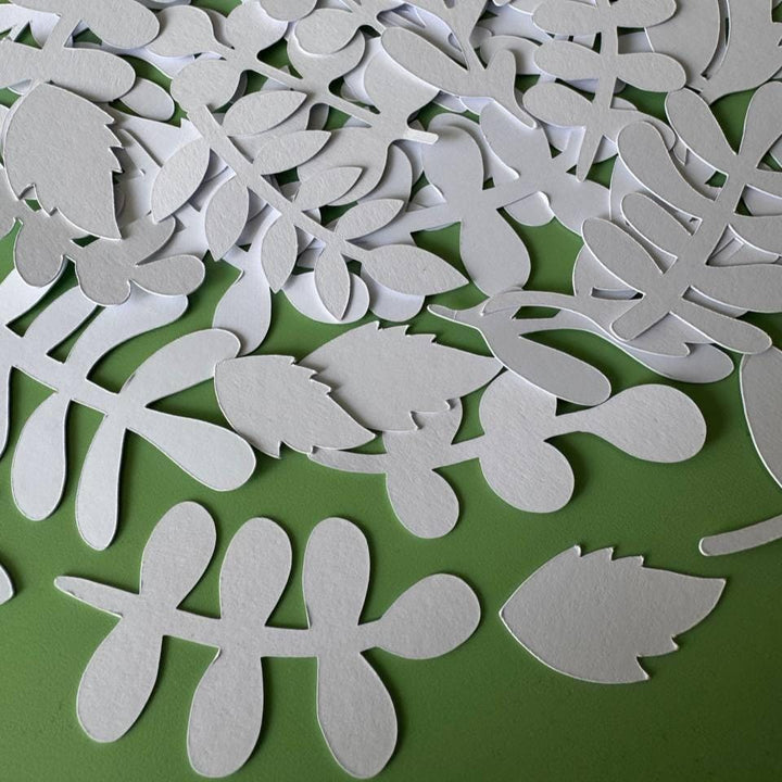 White Leaf Die Cuts – 60 Pieces Paper Ephemera for Scrapbooking, Journals, Cardmaking | Non-Adhesive Photo Cardstock Leaves (Not Stickers)