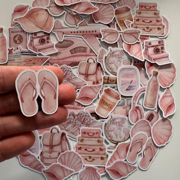 Travel Die Cuts Set–60 Pieces Paper Ephemera |Vacation Scrapbooking Supplies |Pink Travel Theme |Non-Adhesive Photo Cardstock (Not Stickers)