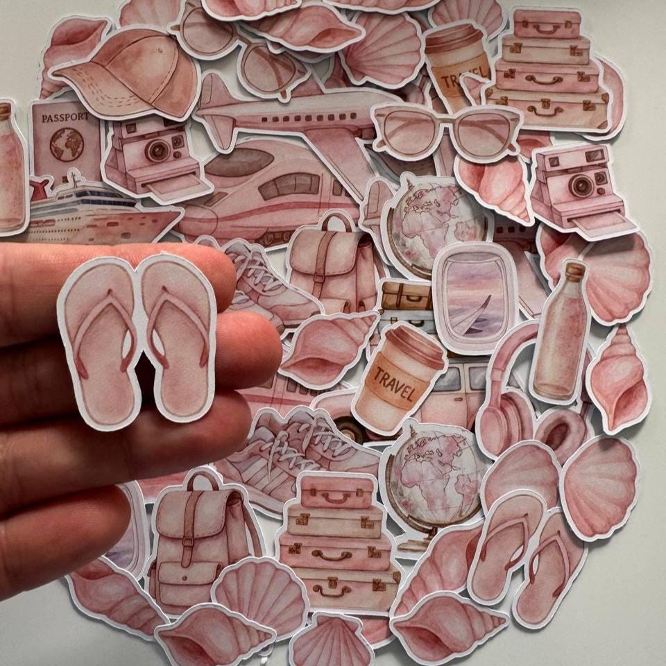 Travel Die Cuts Set–60 Pieces Paper Ephemera |Vacation Scrapbooking Supplies |Pink Travel Theme |Non-Adhesive Photo Cardstock (Not Stickers)