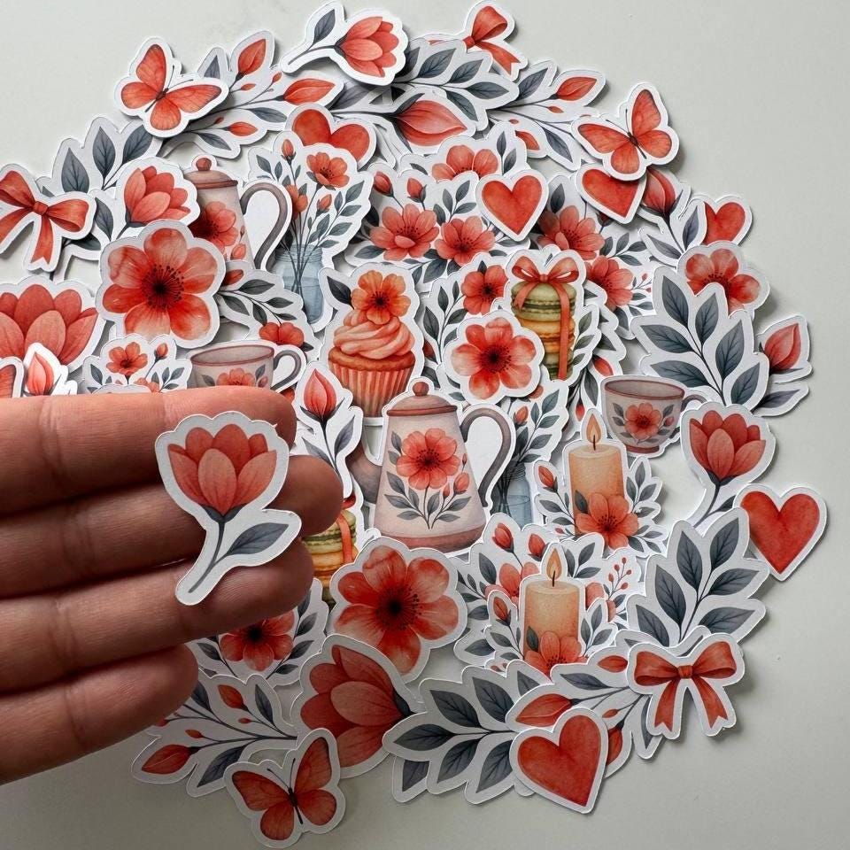 Floral Die Cuts Set – 60 Pieces Paper Ephemera | Orange Flower and Leaf Designs | Scrapbooking & Journaling Supplies (Not Stickers)