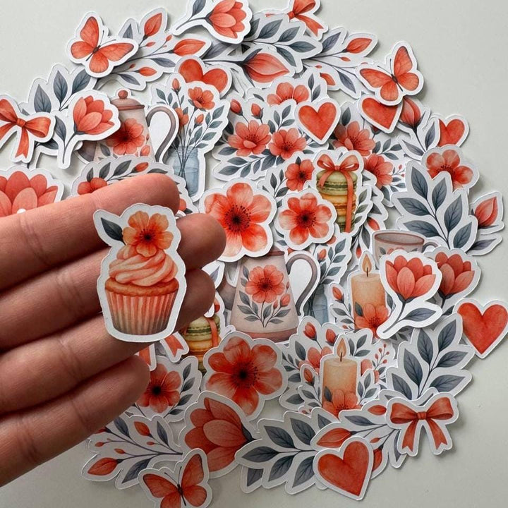 Floral Die Cuts Set – 60 Pieces Paper Ephemera | Orange Flower and Leaf Designs | Scrapbooking & Journaling Supplies (Not Stickers)