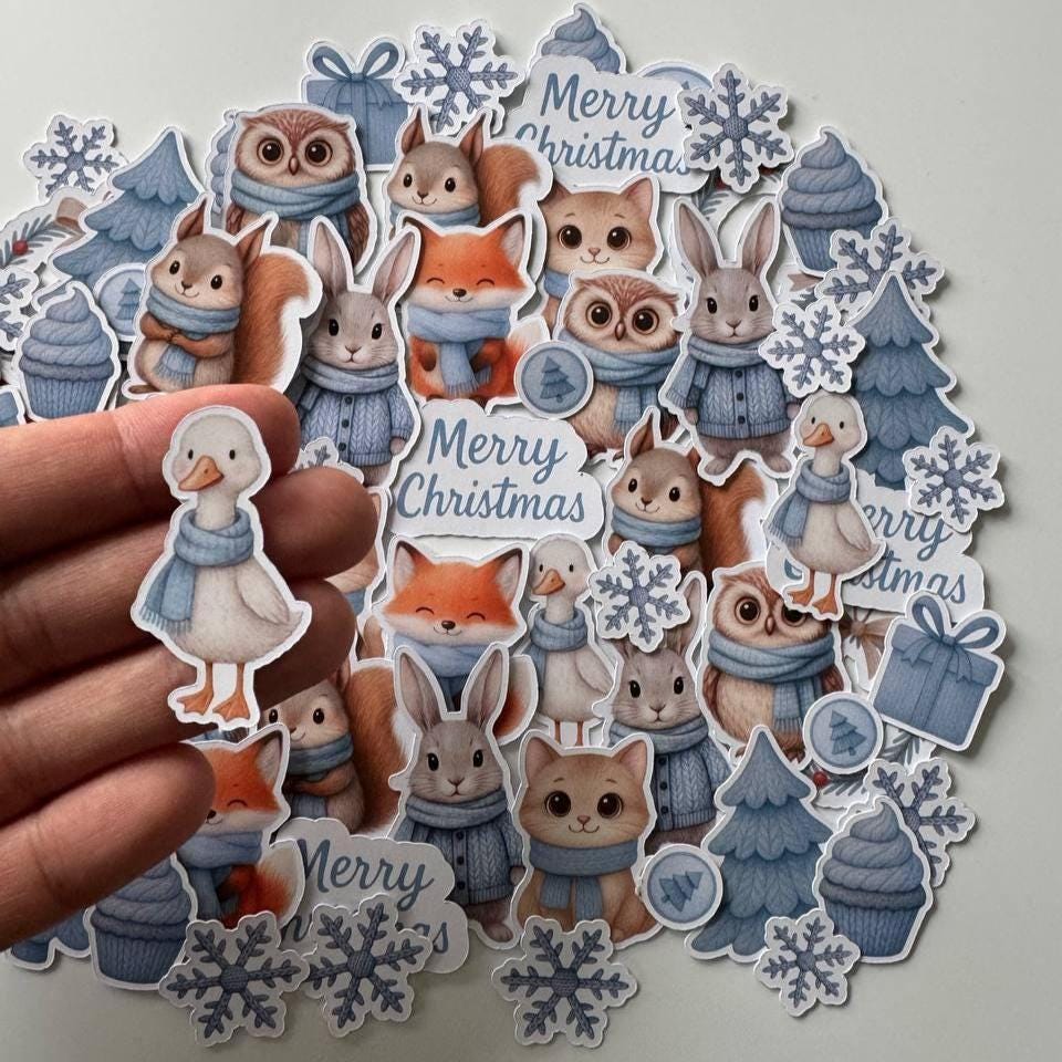 Winter Animals Die Cuts Set – Christmas Paper Ephemera | 60 pcs Non-Adhesive Die Cuts for Scrapbooking, Journals & Cardmaking (Not Stickers)