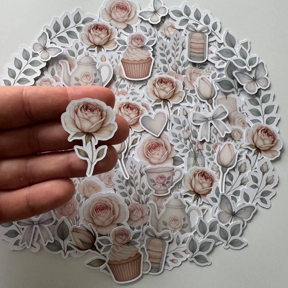 Neutral Roses Die Cuts Set – 60 pcs Floral Cardstock Embellishments for Scrapbooking, Journaling & Cardmaking (Not Stickers)