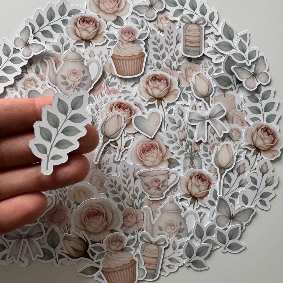 Neutral Roses Die Cuts Set – 60 pcs Floral Cardstock Embellishments for Scrapbooking, Journaling & Cardmaking (Not Stickers)