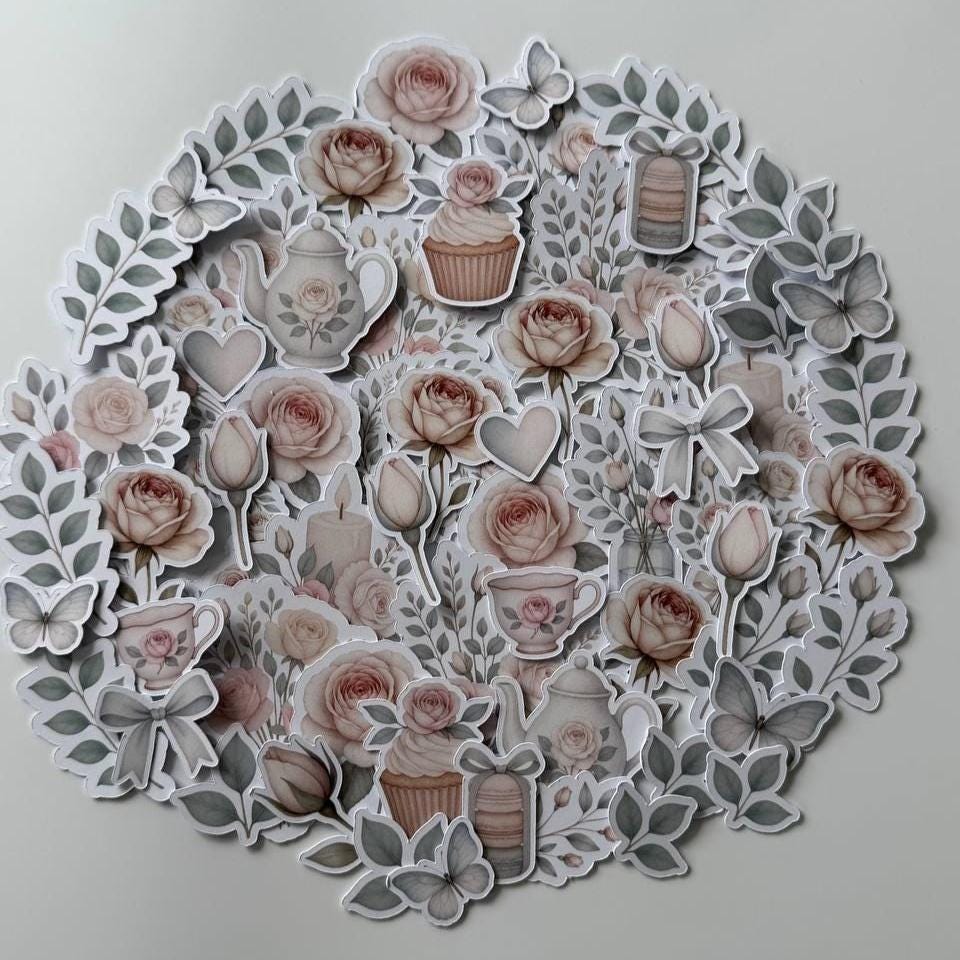 Neutral Roses Die Cuts Set – 60 pcs Floral Cardstock Embellishments for Scrapbooking, Journaling & Cardmaking (Not Stickers)