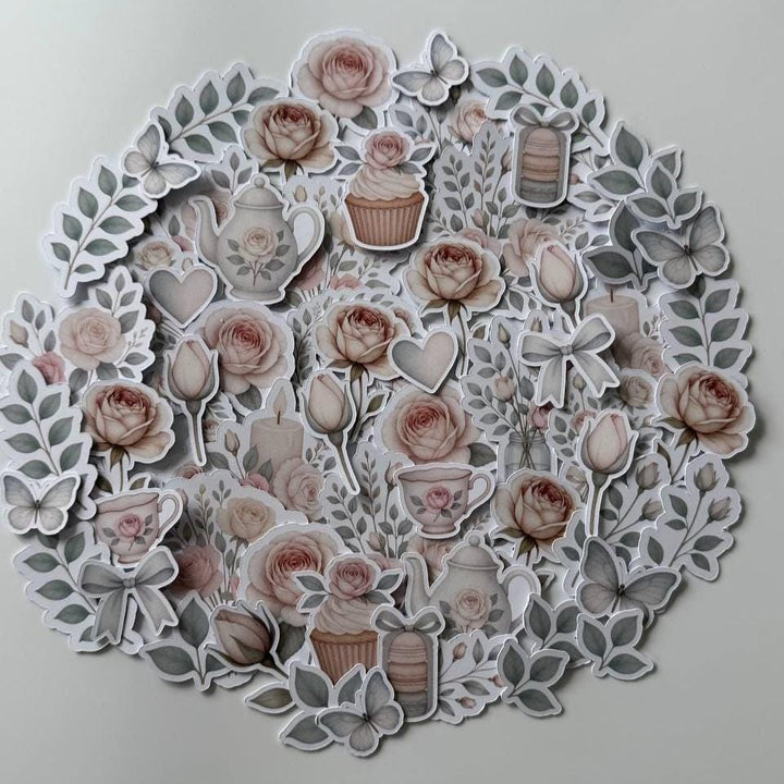 Neutral Roses Die Cuts Set – 60 pcs Floral Cardstock Embellishments for Scrapbooking, Journaling & Cardmaking (Not Stickers)