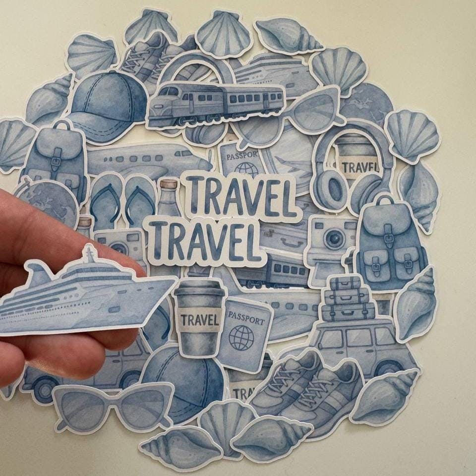 Travel-Themed Die Cuts Set – Handmade Photo Cardstock Cutouts Set–60 Pieces Paper Ephemera (Not Stickers)