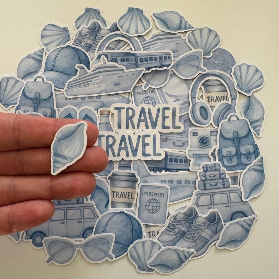 Travel-Themed Die Cuts Set – Handmade Photo Cardstock Cutouts Set–60 Pieces Paper Ephemera (Not Stickers)