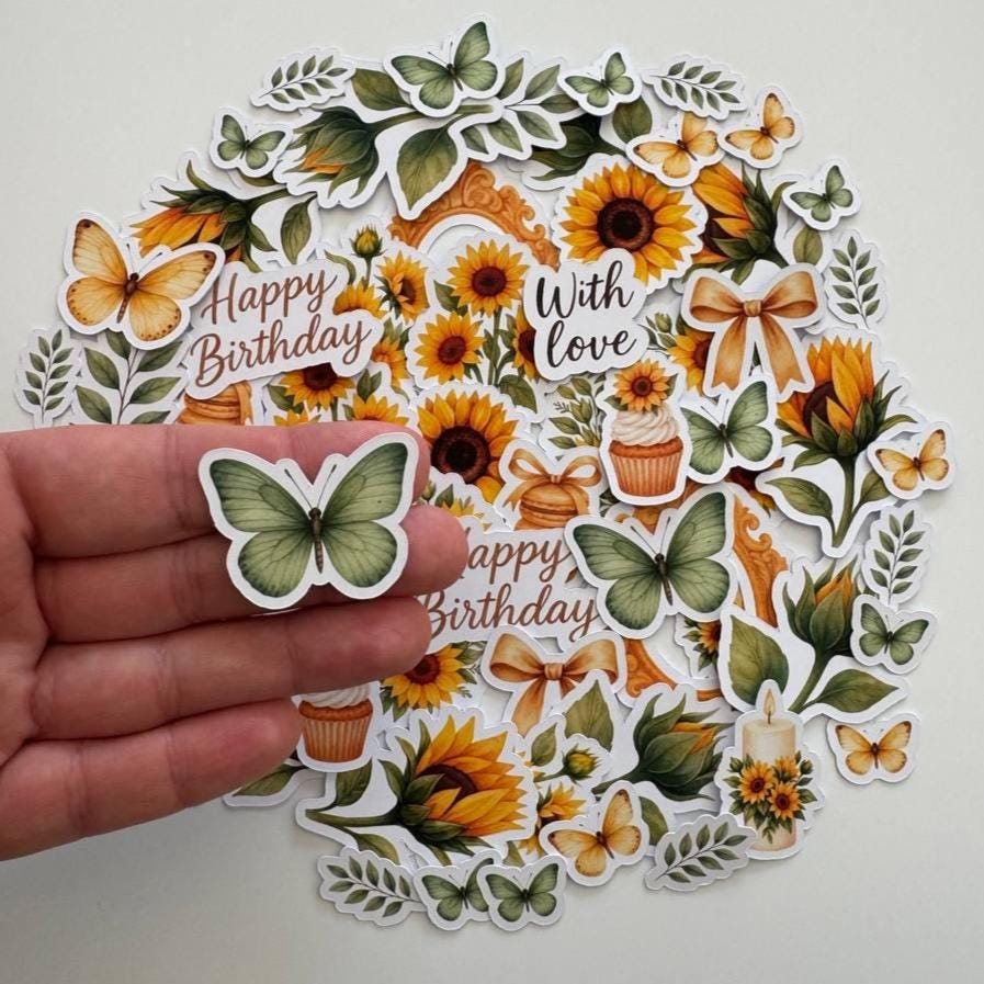 Sunflower Die Cuts – 60 Pieces | Handmade Paper Embellishments for Scrapbooking, Journals & Cardmaking | Non-Sticky Photo Cardstock Cutouts
