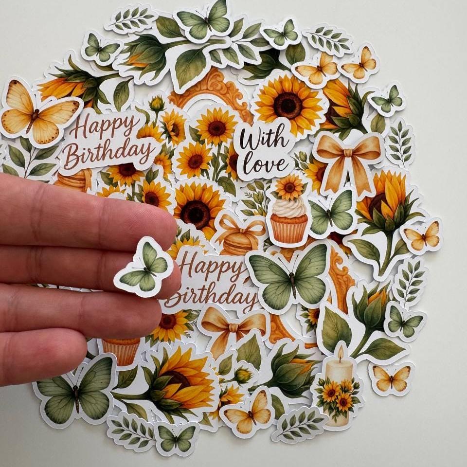 Sunflower Die Cuts – 60 Pieces | Handmade Paper Embellishments for Scrapbooking, Journals & Cardmaking | Non-Sticky Photo Cardstock Cutouts