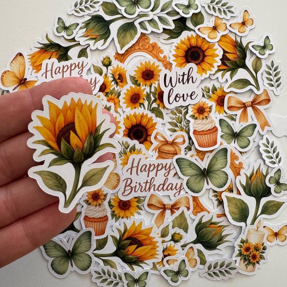 Sunflower Die Cuts – 60 Pieces | Handmade Paper Embellishments for Scrapbooking, Journals & Cardmaking | Non-Sticky Photo Cardstock Cutouts