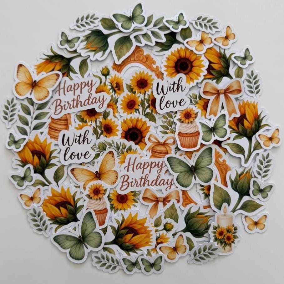 Sunflower Die Cuts – 60 Pieces | Handmade Paper Embellishments for Scrapbooking, Journals & Cardmaking | Non-Sticky Photo Cardstock Cutouts