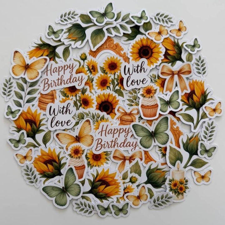 Sunflower Die Cuts – 60 Pieces | Handmade Paper Embellishments for Scrapbooking, Journals & Cardmaking | Non-Sticky Photo Cardstock Cutouts