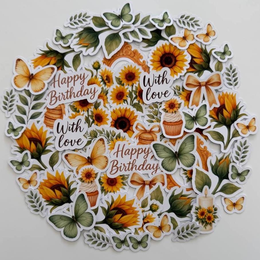 Sunflower Die Cuts – 60 Pieces | Handmade Paper Embellishments for Scrapbooking, Journals & Cardmaking | Non-Sticky Photo Cardstock Cutouts