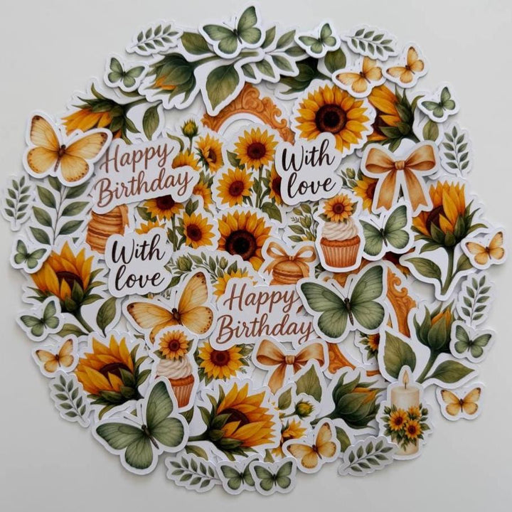 Sunflower Die Cuts – 60 Pieces | Handmade Paper Embellishments for Scrapbooking, Journals & Cardmaking | Non-Sticky Photo Cardstock Cutouts