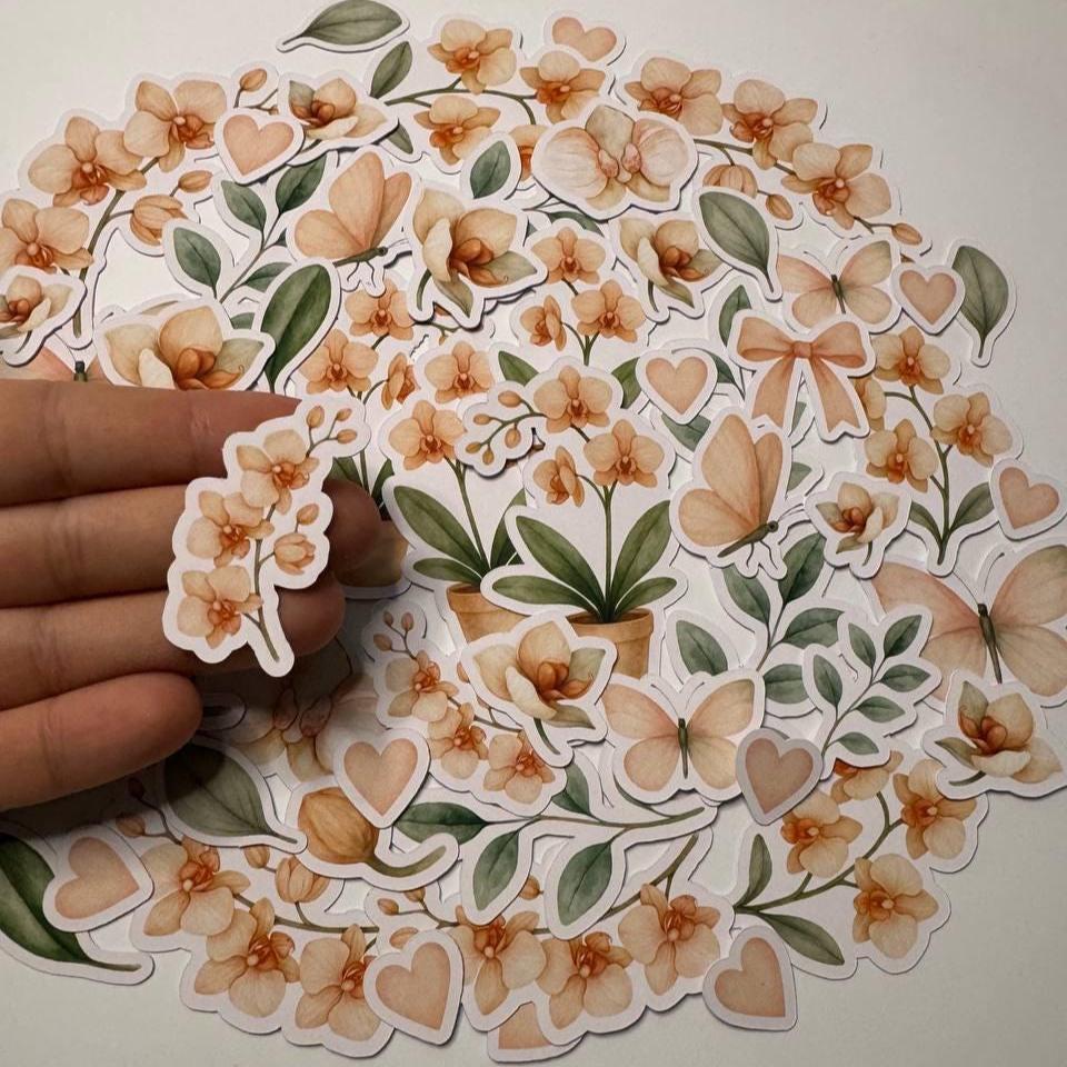 Orchid Die Cuts Set – 60 Handmade Floral Paper Cutouts | Non-Sticky Flower Ephemera for Scrapbooking, Cardmaking, Journals (Not Stickers)